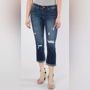 BKE Cropped Distressed Mid-Rise Jeans in Dark Blue